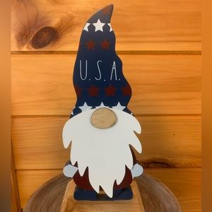 NWT Rae Dunn Patriotic USA Wooden Gnome Flag Day, 4th of July Tabletop Decor